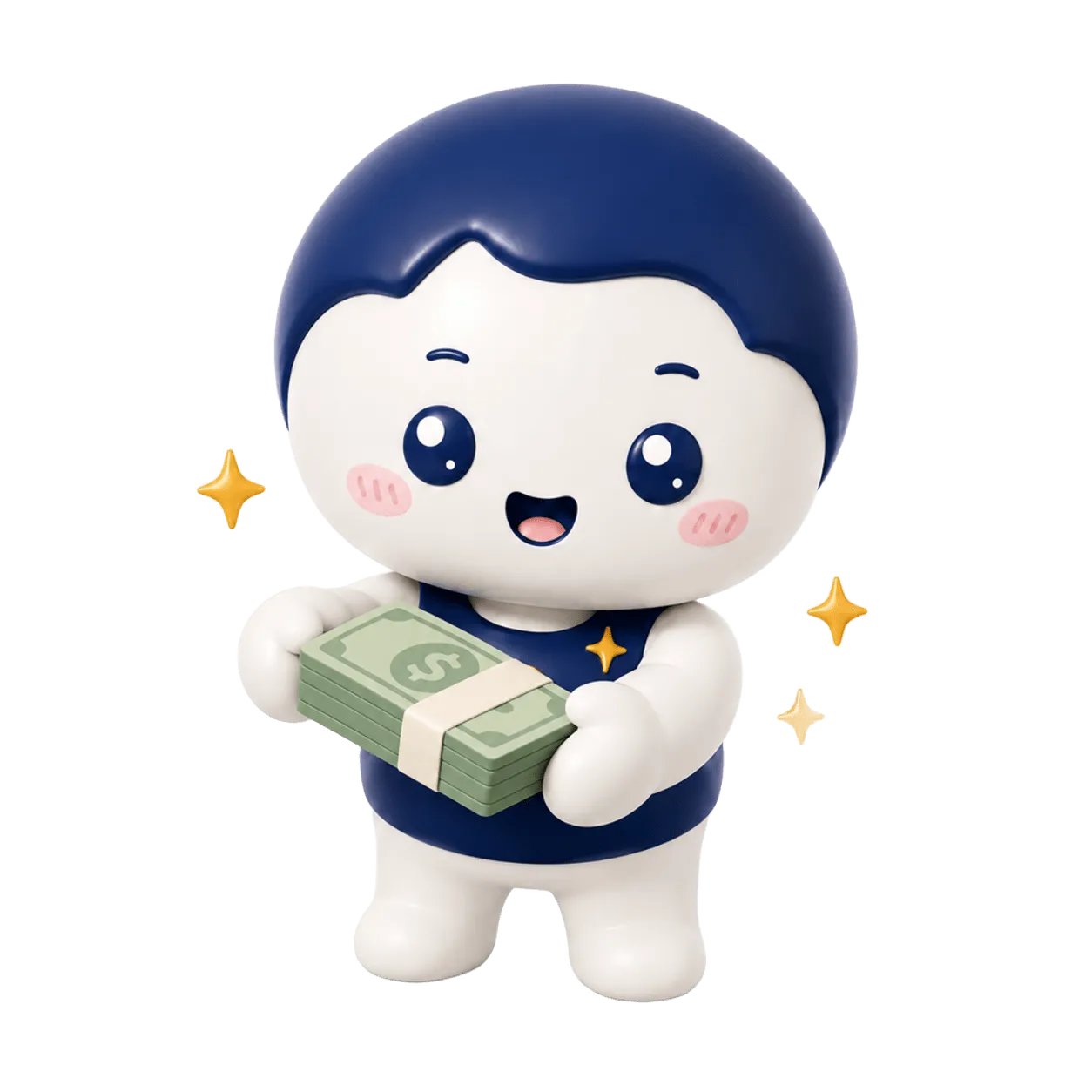 現金の束を持つ査定ナウ公式キャラクター サティ